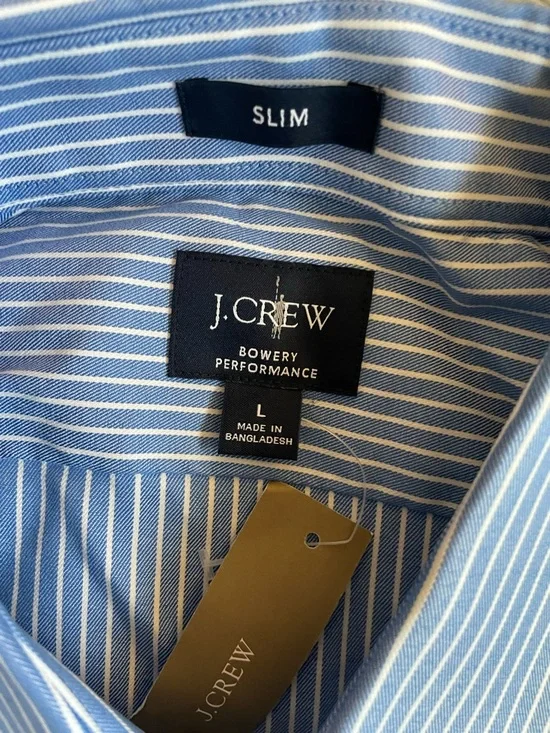 J. CREW Bowery performance stretch Jim stripe blue dress shirt Size L $98 CA351 - Picture 7 of 8